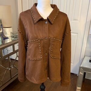 Vigoss Studded Brown Faux Suede Jacket Super Soft - Trendy NWT Large - LOVE